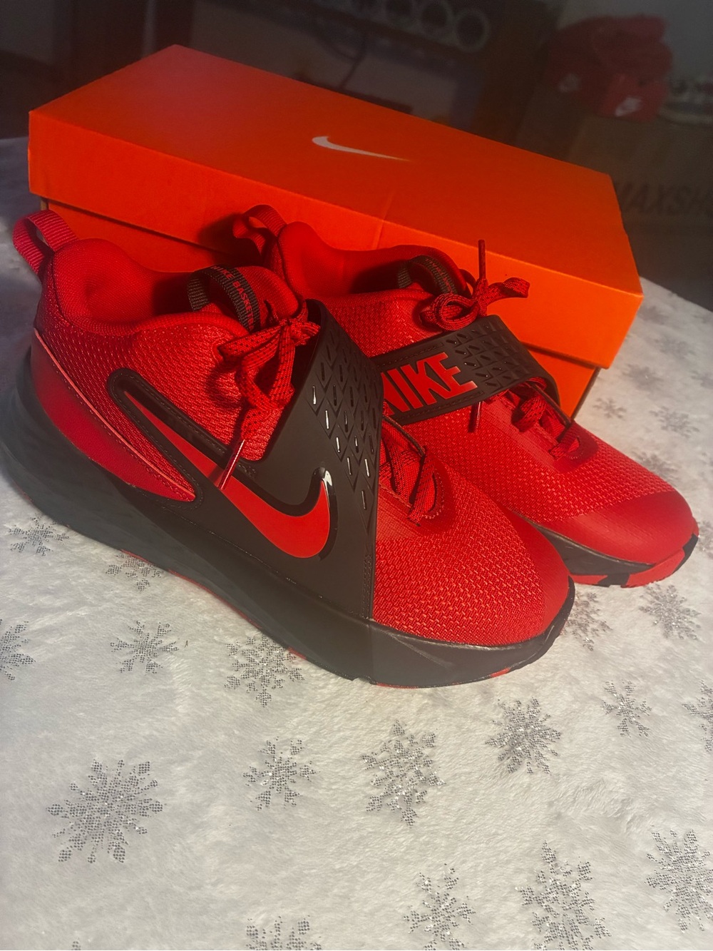 Nike Red and Black Kids Training Sneakers with Strap